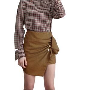 N12H Houndstooth Skirt S Exhibitionist Wrap Assym Ruffle Boho Fairy Acubi City